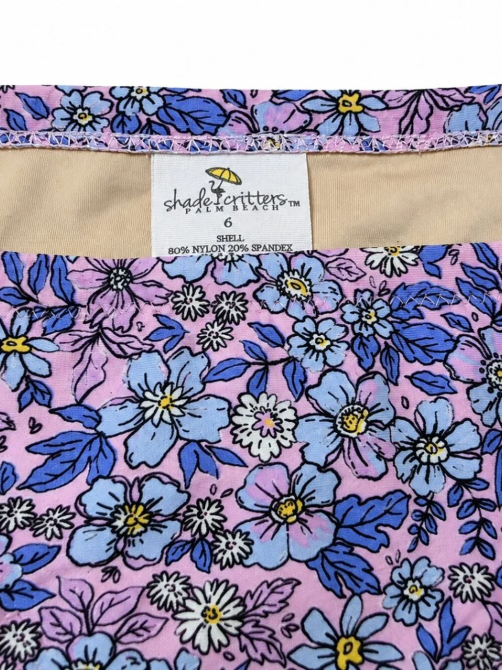 Shade Critters Girls Floral Two Piece Swimsuit Smocked Bikini Size 6